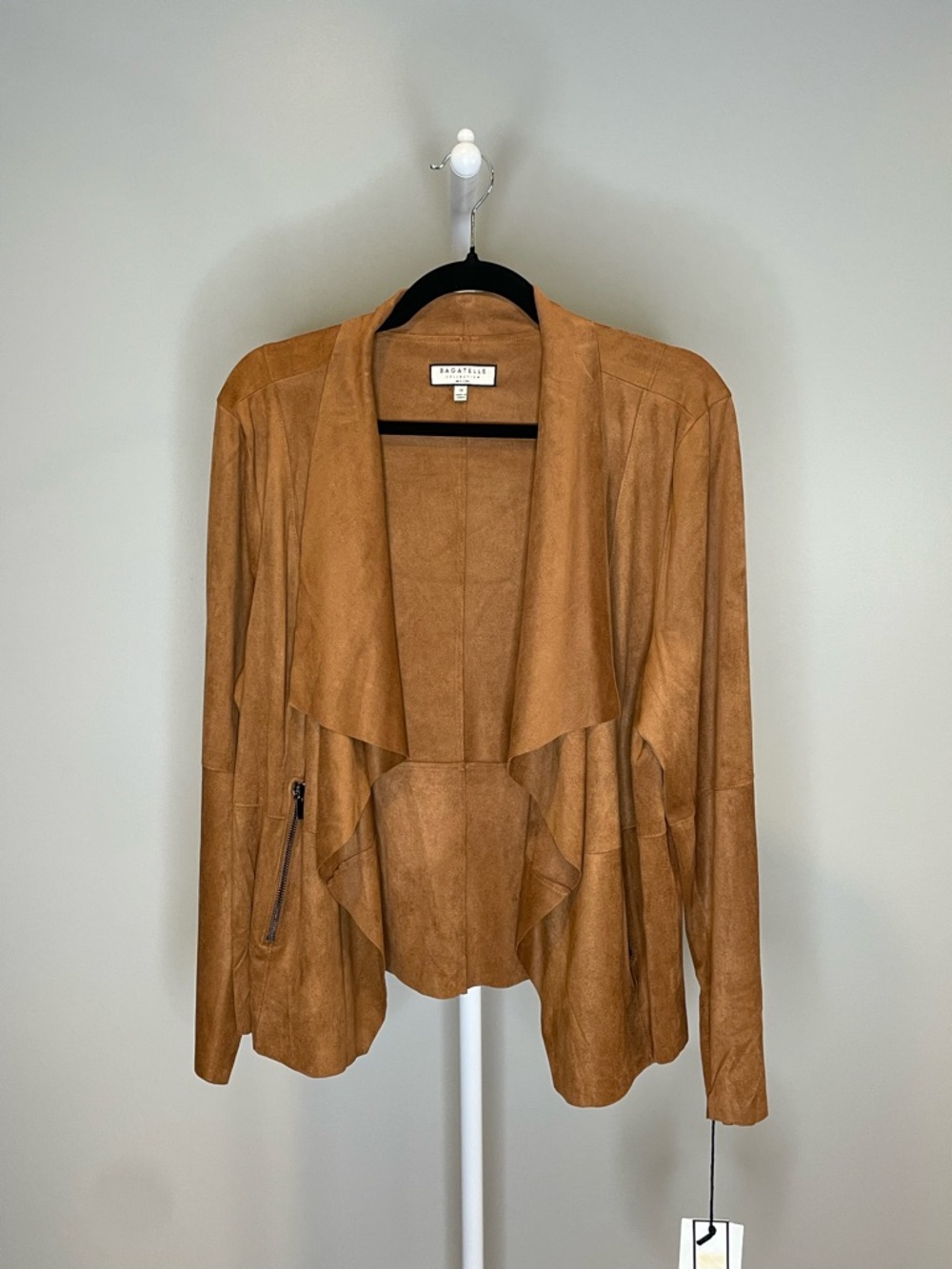 Bagatelle Camel Faux Suede Drape-Front Jacket